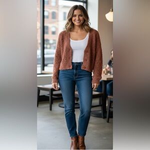 🍂 RW & CO Cropped orange rust knit button down cardigan Sweater• PTP 18”•